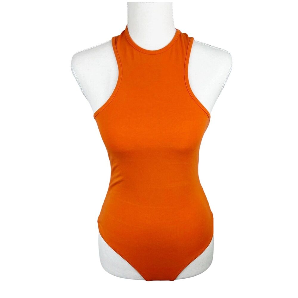 Asos Bodysuit Tank Top Women 4 Orange High Neck Casual One Piece